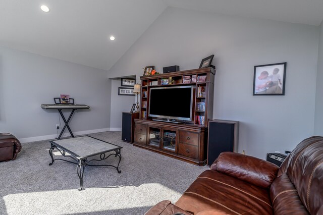 236 N Dade 147, Greenfield, MO 65661 - carpeted living area with vaulted ceiling, recessed lighting, and baseboards