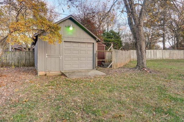 garage with a lawn