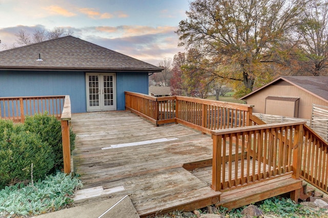 deck at dusk with french doors