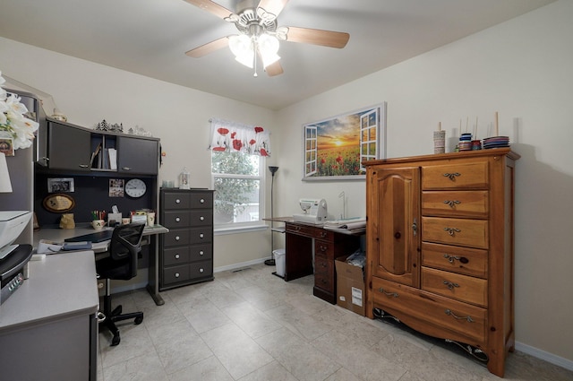 home office featuring ceiling fan