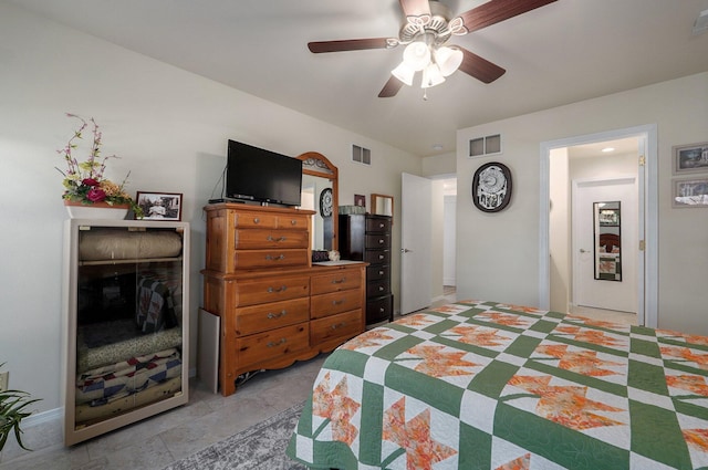 bedroom with ceiling fan and a closet