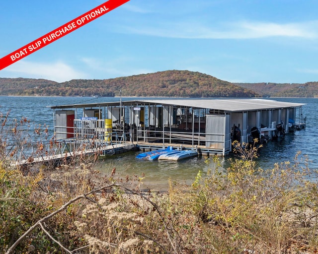 dock area featuring a water and mountain view