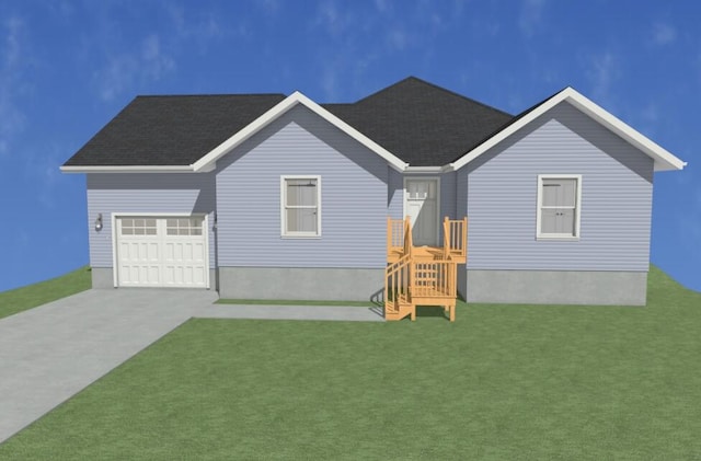 view of front facade with a front yard and a garage