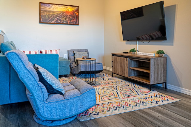 living room with dark hardwood / wood-style floors