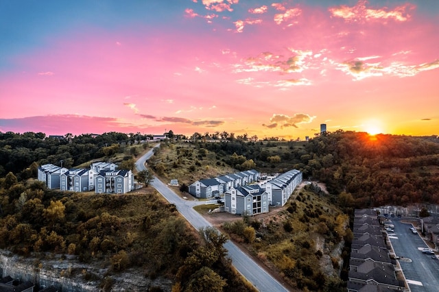 view of aerial view at dusk