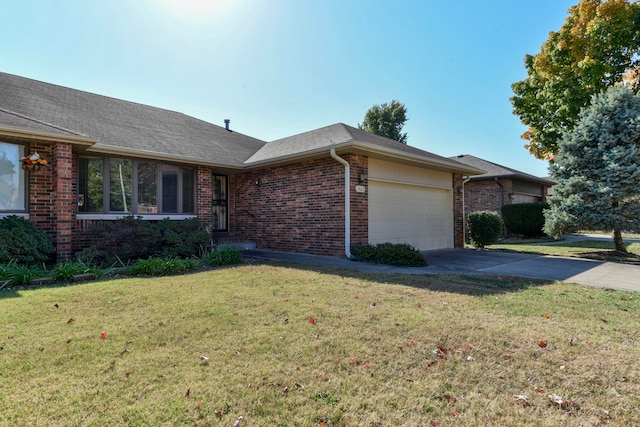 ranch-style house with a front lawn and a garage