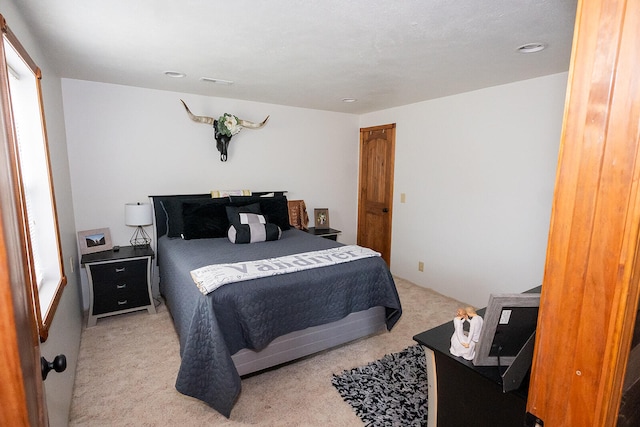 carpeted bedroom featuring multiple windows