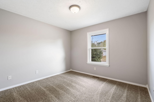 carpeted empty room featuring a textured ceiling