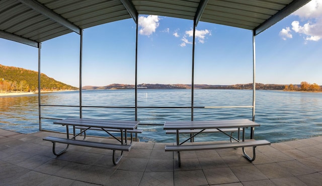 dock area with a water view