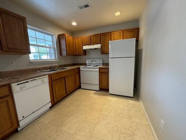 kitchen featuring sink and white appliances