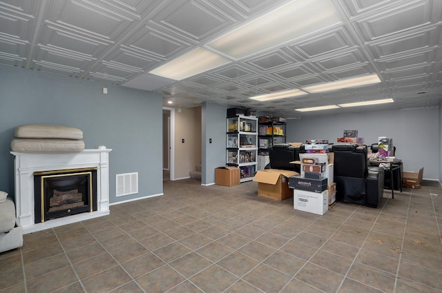 basement with tile patterned floors