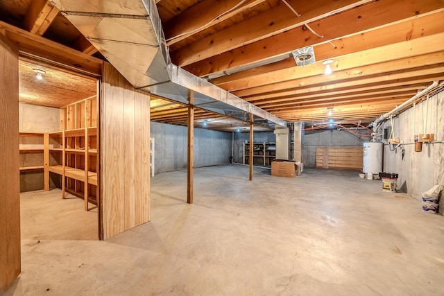 unfinished basement with water heater