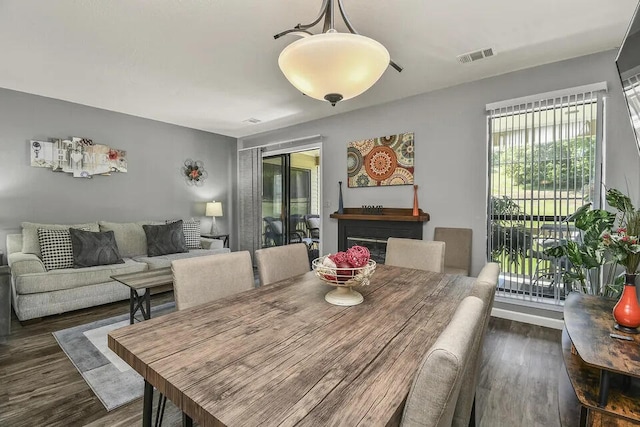 dining room with a wealth of natural light and dark hardwood / wood-style flooring