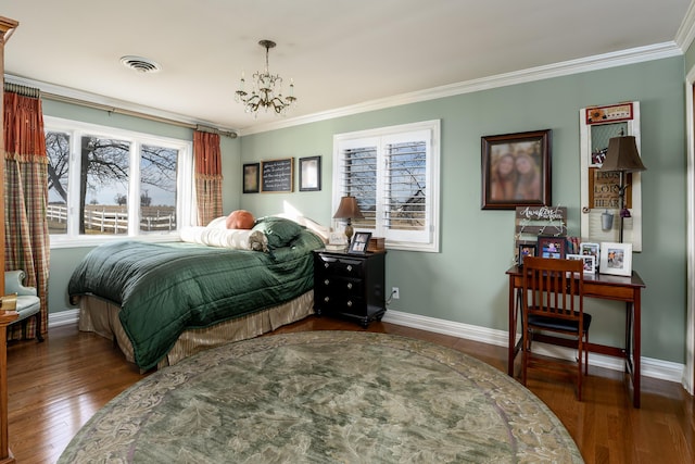 15778 Lawrence Unit 2130, Mount Vernon, MO 65712 - bedroom with baseboards, a chandelier, ornamental molding, and wood finished floors
