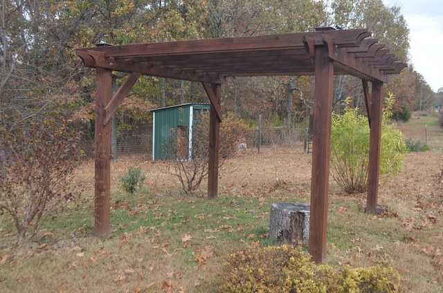 4435 Olga Rd, Fordland, MO 65652 - view of yard featuring an outdoor structure, fence, and a storage unit