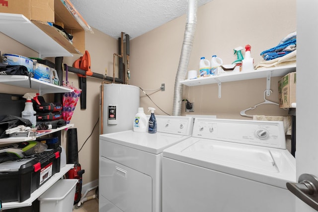 250 Lakewood Dr Unit 6303, Hollister, MO 65672 - laundry room with water heater, washer and dryer, and a textured ceiling