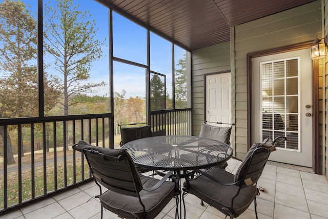 sunroom / solarium featuring wooden ceiling