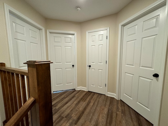 hallway featuring dark wood-type flooring