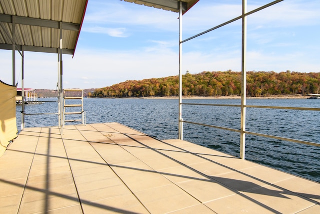 view of dock with a water view