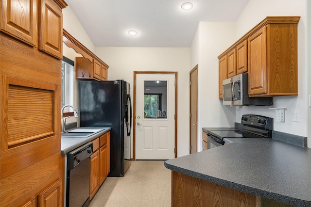 kitchen with sink and black appliances