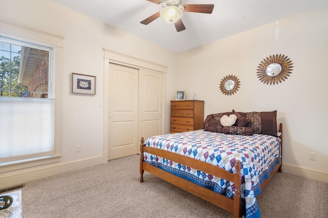 bedroom with carpet floors and ceiling fan