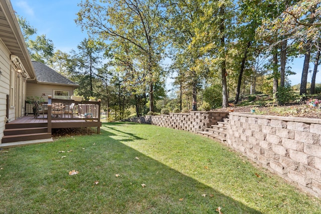 view of yard with a wooden deck