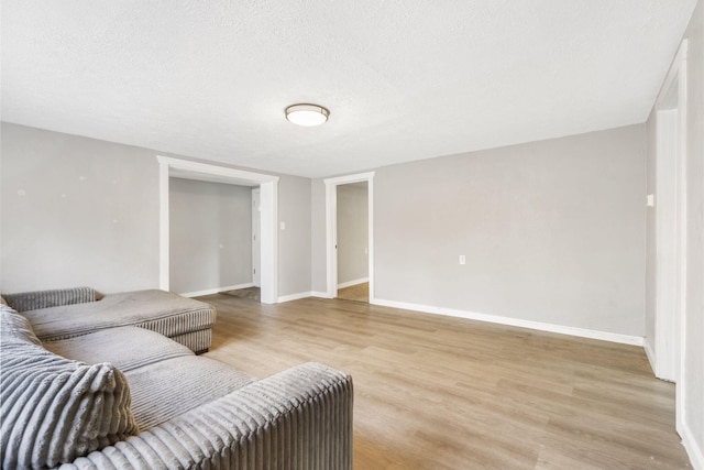 living room featuring light hardwood / wood-style floors and a textured ceiling