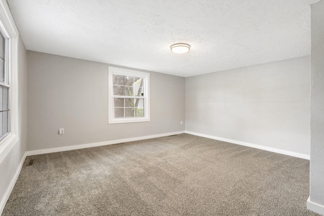 spare room with carpet and a textured ceiling