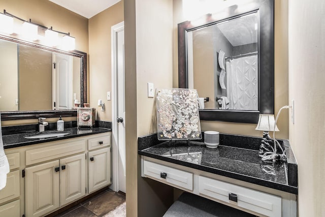 bathroom with vanity and a shower with curtain