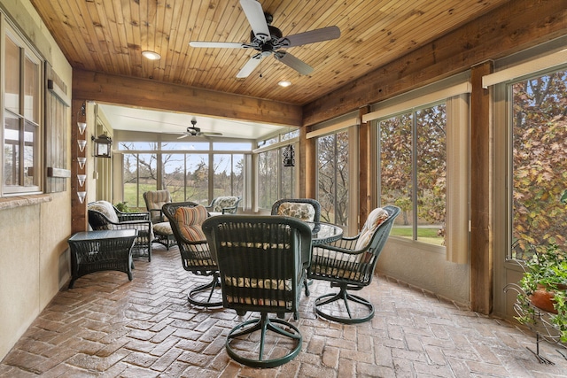 sunroom / solarium featuring plenty of natural light and ceiling fan