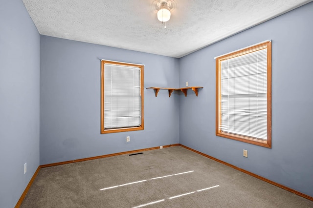 empty room featuring carpet and a textured ceiling