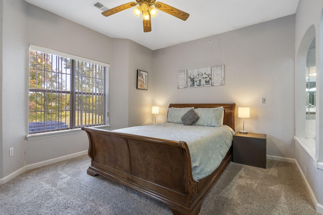 bedroom featuring carpet floors and ceiling fan