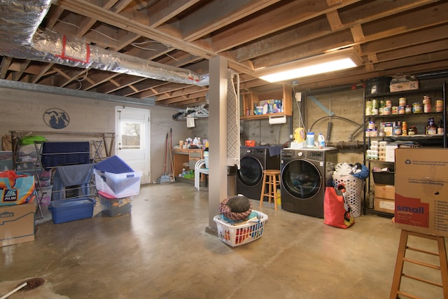 basement with independent washer and dryer