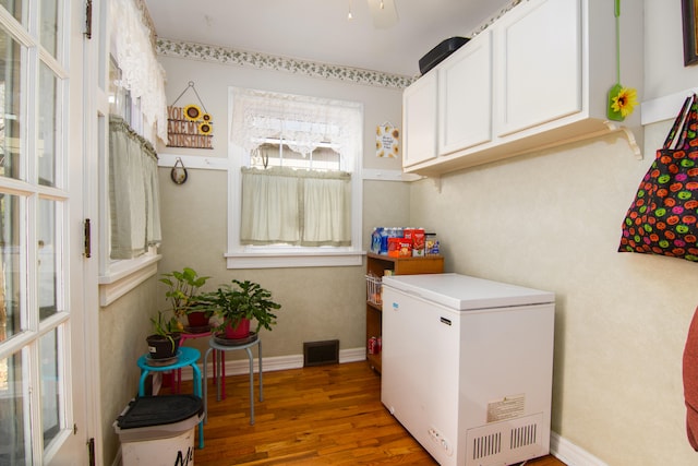 laundry room featuring a wealth of natural light and dark wood-type flooring