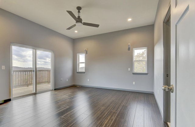 3133 Talking Rocks Rd, Reeds Spring, MO 65737 - empty room featuring a ceiling fan, dark wood-style flooring, baseboards, and recessed lighting