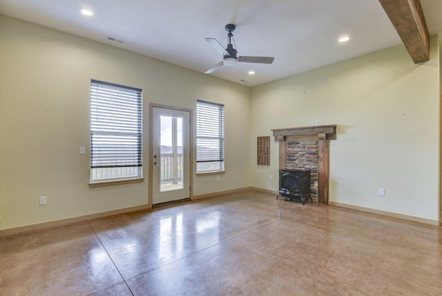 3133 Talking Rocks Rd, Reeds Spring, MO 65737 - unfurnished living room with healthy amount of natural light, concrete floors, ceiling fan, baseboards, and recessed lighting