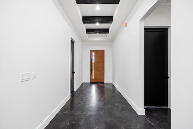 corridor with beam ceiling and coffered ceiling