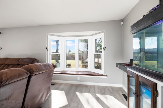 living room with light hardwood / wood-style flooring