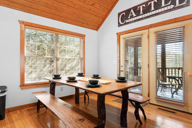 24 Baldknobber Dr Unit 18, Branson West, MO 65737 - dining space with vaulted ceiling, hardwood / wood-style floors, and wooden ceiling