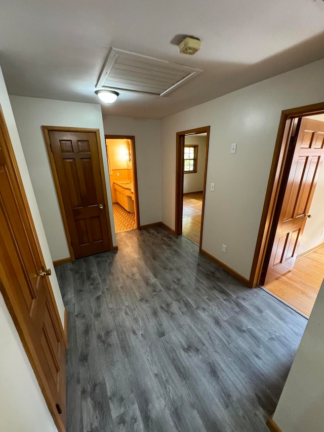 spare room with dark wood-type flooring