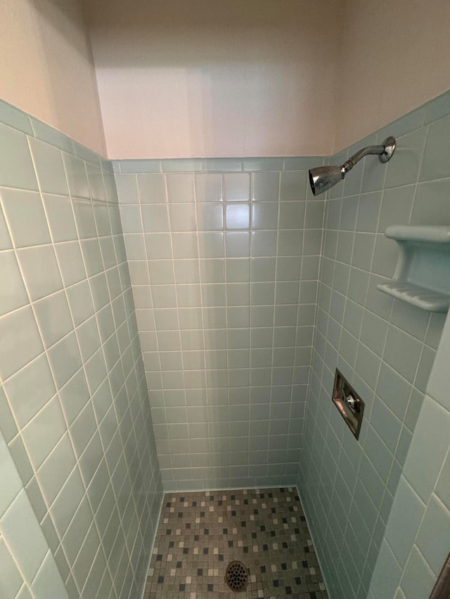 bathroom with a tile shower