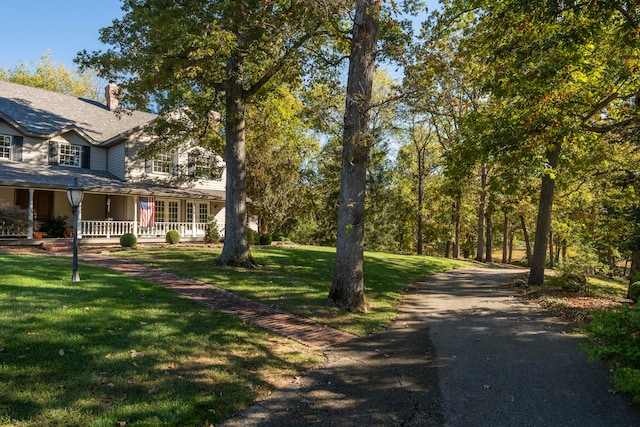 view of yard with covered porch