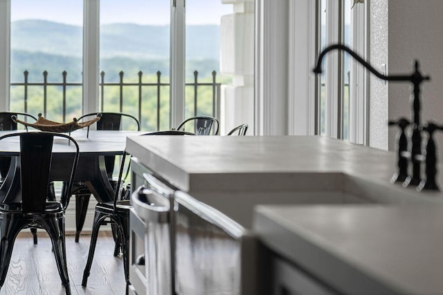 kitchen featuring a mountain view