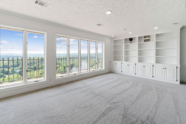 spare room with a textured ceiling and light colored carpet