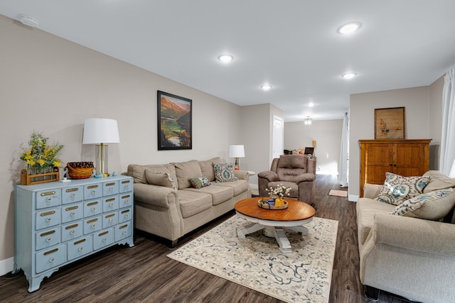 living room featuring dark hardwood / wood-style flooring