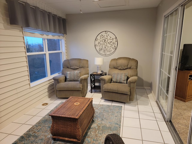 living room featuring light tile patterned floors