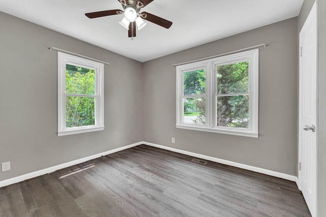 empty room featuring a wealth of natural light and dark hardwood / wood-style floors