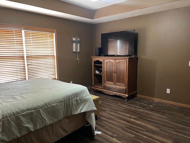 bedroom with dark hardwood / wood-style floors