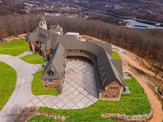 bird's eye view featuring a water view