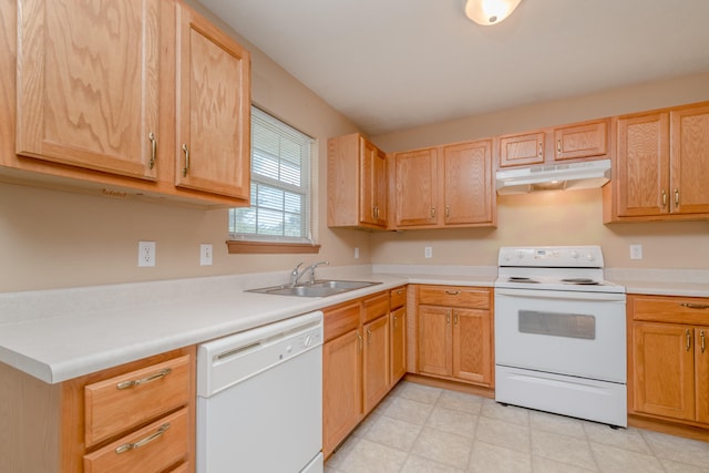 kitchen with sink and white appliances